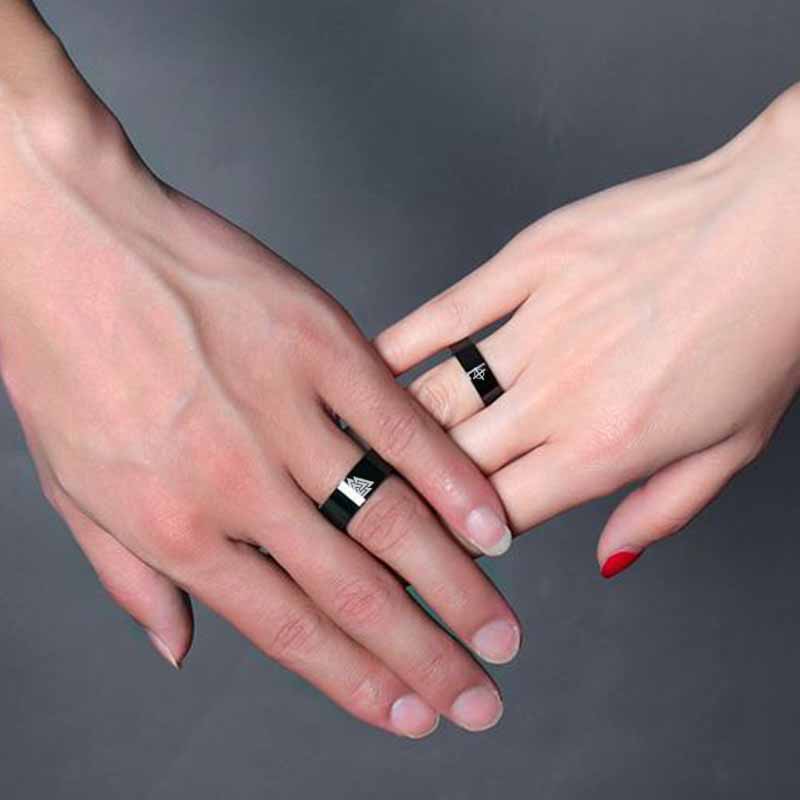 Black Anime Retro Stainless Steel Valkonut Viking Era Symbol Men's Ring Role-playing God's Eye Jewelry Gift
