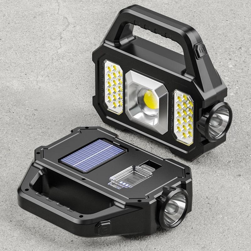 Multifunctional Solar Work Light Searchlight Solar Rechargeable Flashlight Outdoor Six-Gear Mode Night Light  With Power Display