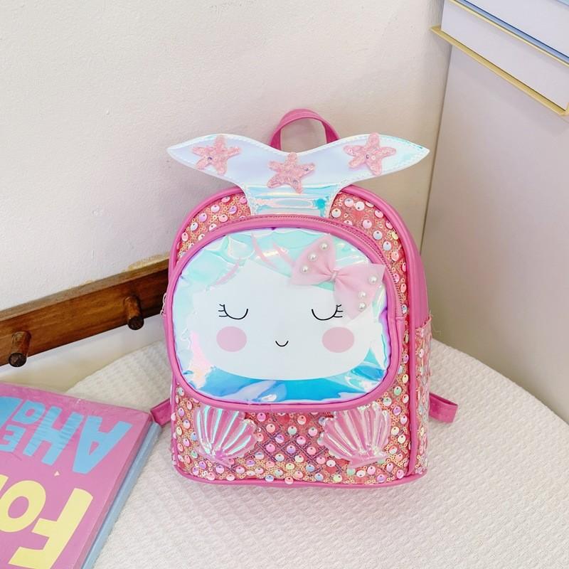 Girls Backpack Children With Shiny Shell Mermaid Tail For Kindergarten Use