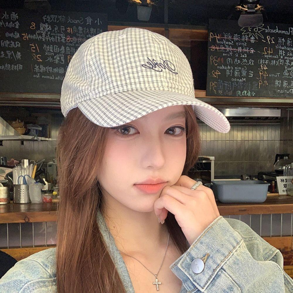 Breathable Baseball Cap Plaid Embroidery Sun Hat Fashion Peaked Cap
