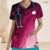 Women Plus Size V Neck Short Sleeve Nurse Scrub Top Teal Black Gold Printed With Pockets