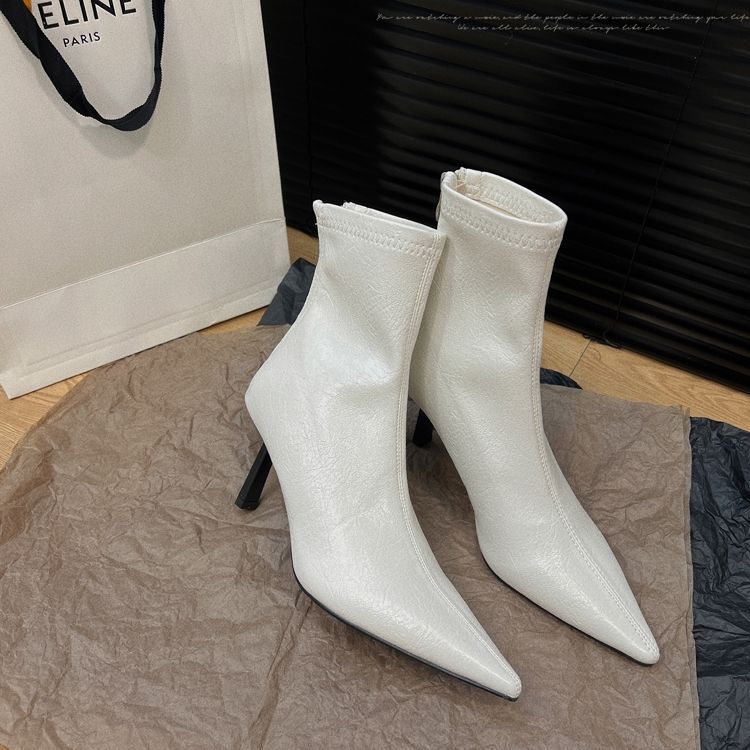 Brown Short Boots 2025 Autumn and Winter New European and American Retro Versatile Internet Celebrity Thin Boots Thin Heel Pointed High Heel Short