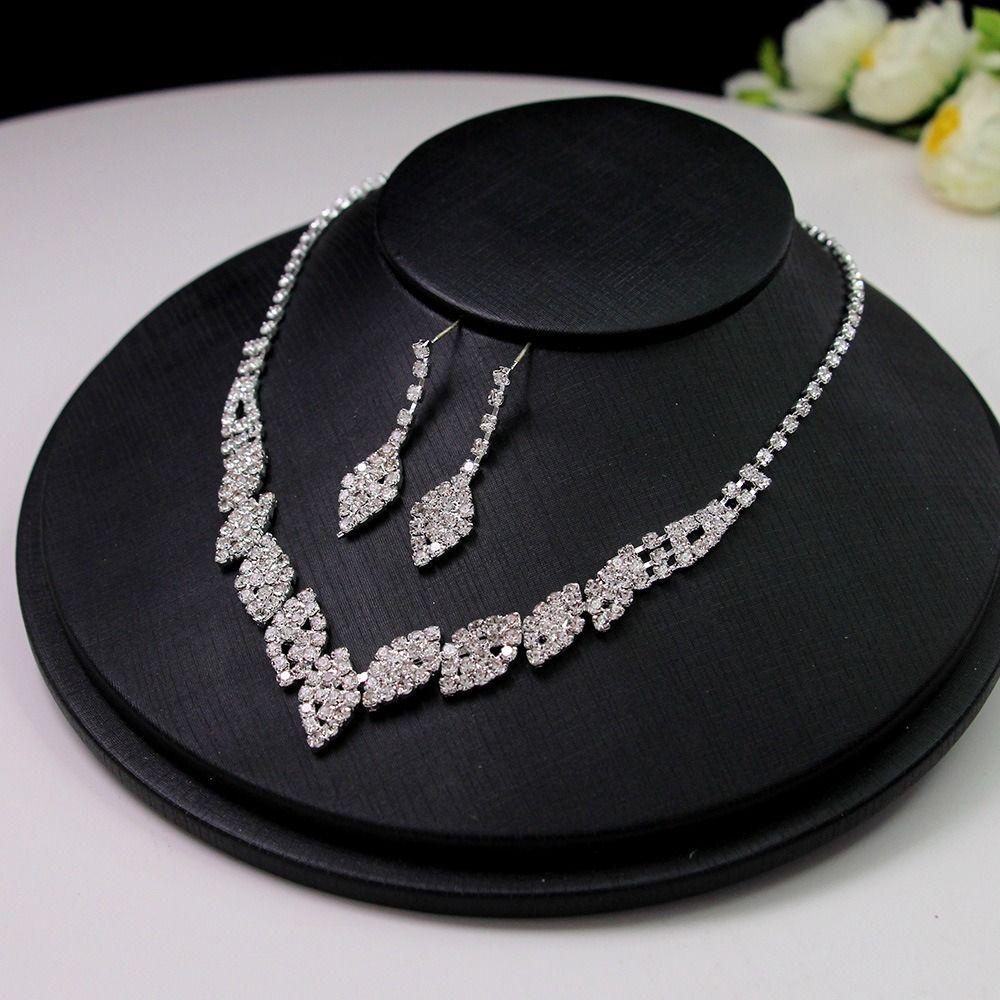 Gift Rhinestone Women Necklace Water Drop Earrings Dangle Earrings Bridal Wedding Jewelry Set