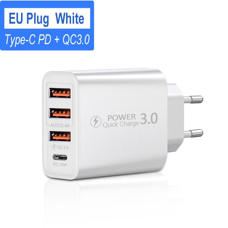 Universal Travel Charger: US/EU/UK, 3 USB Ports + Type-C & PD Multi-Device Adapter