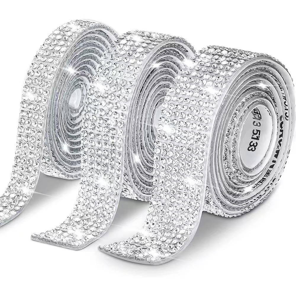 

1Roll Crystal Rhinestone Diamond Ribbon Crystal Self Adhesive Ribbon Diamond Bling Ribbon Roll Rhinestone Ribbon 4 rows of drill 1 yard