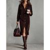 Women's Turn Down Collar Long Sleeve Shirt Dress Loose Fit Elastic Waist Solid Corduroy Midi Dress