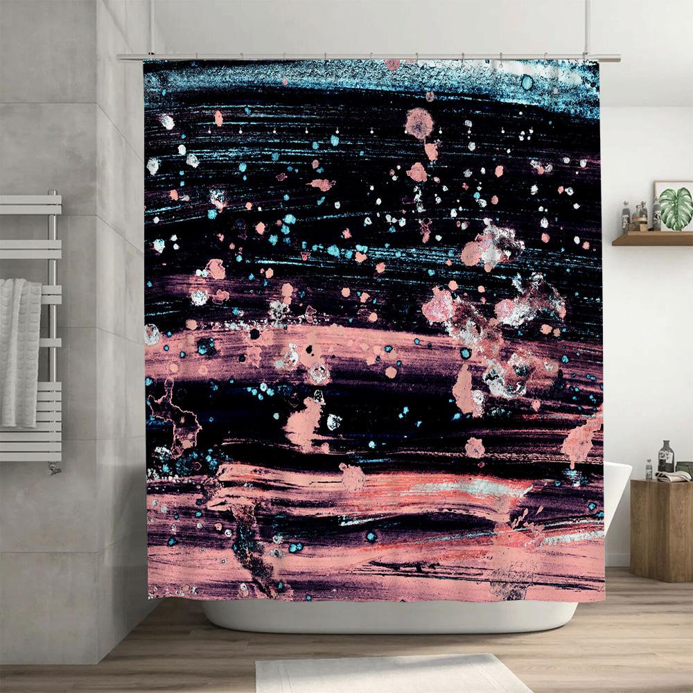 Stylish Waterproof Shower Curtain with Vibrant Abstract Design for Bathroom Decorations Pink Blue Black Color Splash Pattern Hom