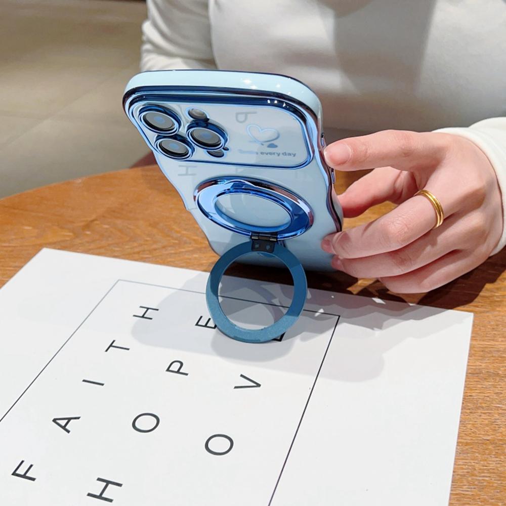 For iPhone 16 Pro Max Case with Kickstand TPU Phone Back Cover Curly Shape Love Heart