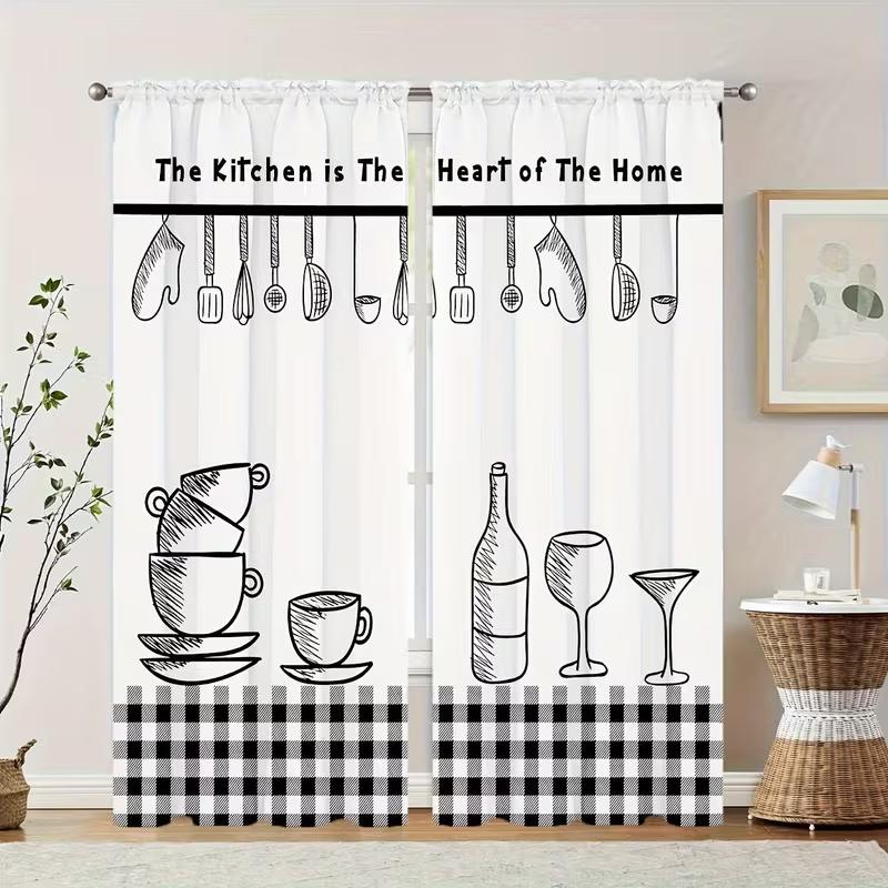 Tonnika Chen Set Of 2 Kitchen Tableware Print Curtains Suitable Bedroom Living Room Decoration Home Window Made Polyester Area Treatment