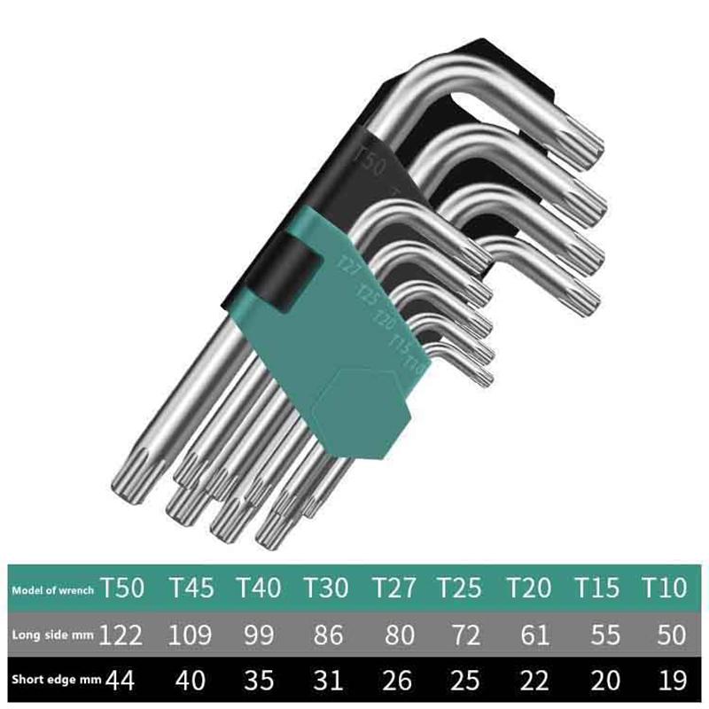 

9Pcs/Set Torx Star Wrench Kits Extended Allen Keys Hexagon Spanner Key Set Plum Blossom Dual End L Type Star Screwdriver