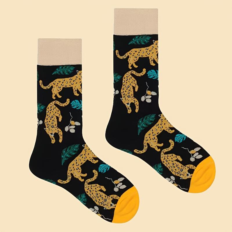 1 Pair/4 Pairs of Women's Leopard Print Mid-calf Socks, Fashionable Autumn, Winter, and Spring Style, Versatile Long Socks