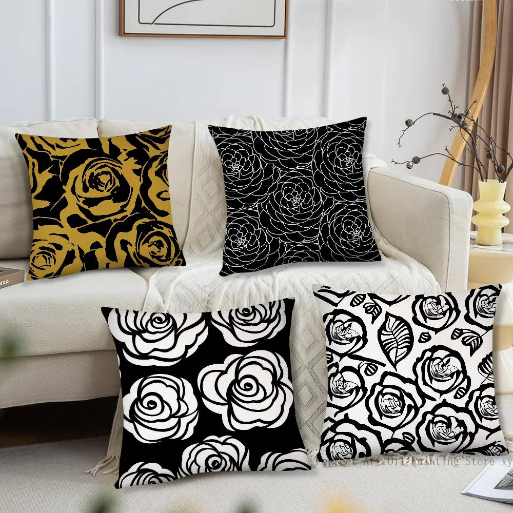 Full Screen Of Rose Blossoms Pillow Case Fashion Square Pillowcase Bedroom Sofa Room Ins Decoration Leisure