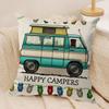 Happy Camping Rv Camper Car Cushion Cover Silky Short Plush Invisible Zipper Dustproof Sofa Pillow Case For Home Decor