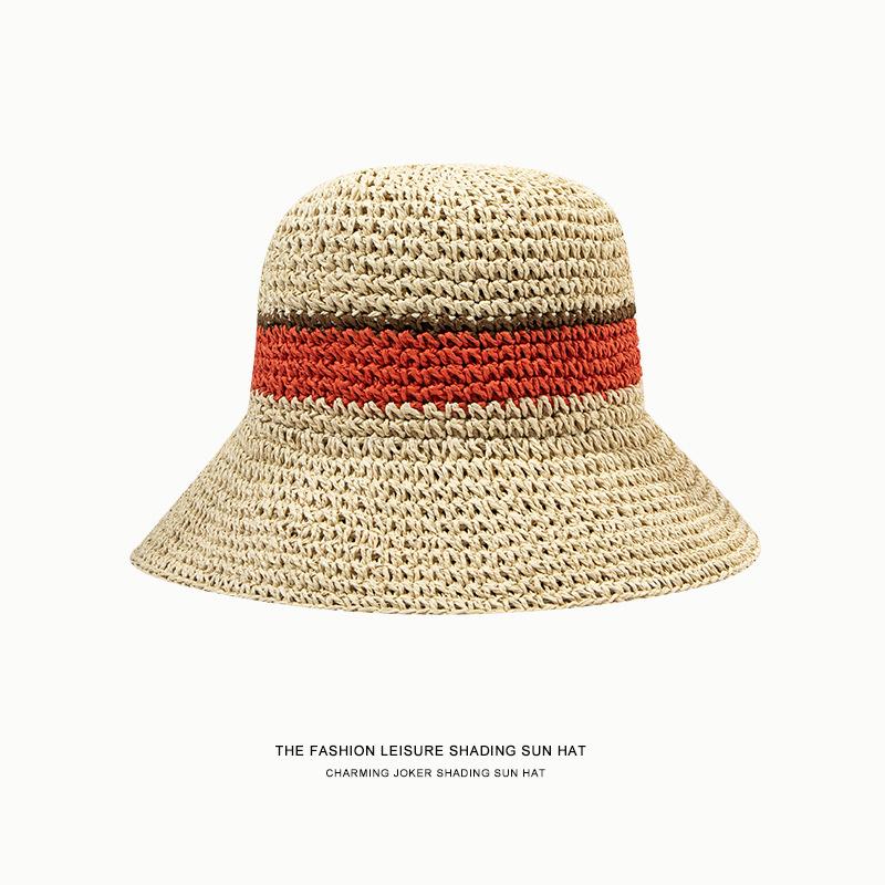 Japanese-style wide-brimmed straw hat for summer, beach fashion, vacation sun hat, handmade versatile fisherman hat, sun protection bucket hat for