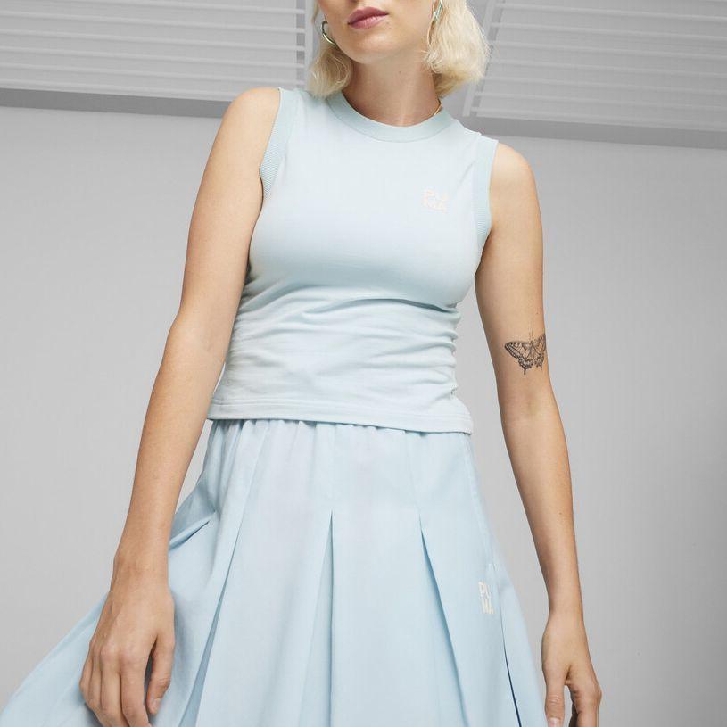 Puma Solid Color Casual Sports Ribbed Sleeveless Pullover Women Tops Light-Blue 624308-22