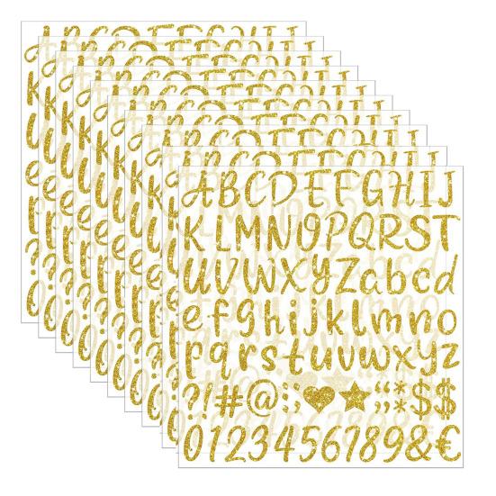 10 Sheets Glitter Letters Stickers Self Adhesive Alphabet Number Stickers Waterproof Small Decals for Graduation Cap Water Bottles Scrapbooking