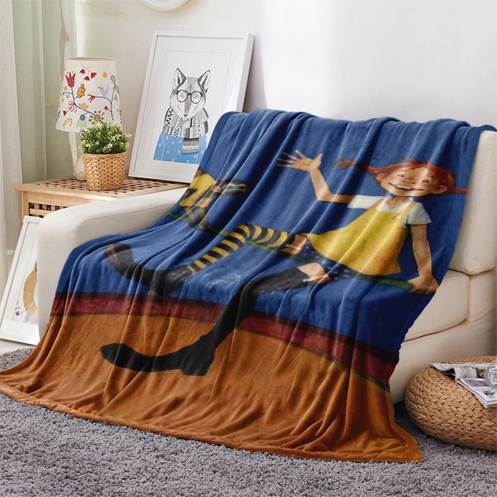1PC Pippi Longstocking Print Flannel Blanket, High Quality Comfortable for All Seasons, Home Decor, Warmth and Comfort, Perfect for Christmas Gifts115