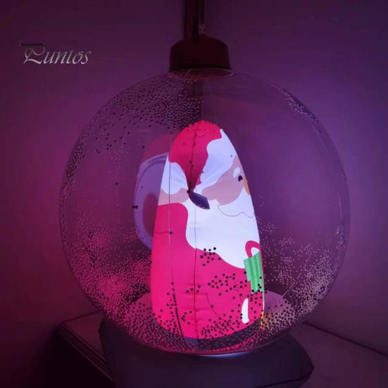 24" Inflatable Christmas Ball with LED Light Outdoor Blow Up PVC Ball Decorations with Santa/Reindeer/Snowman Figurine for Yard Pool Garden Decor