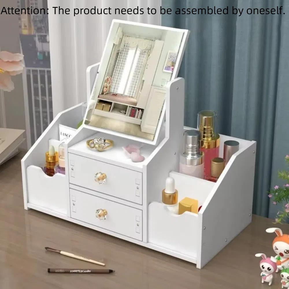 New Household Makeup Mirror Drawer Type Multifunctional Jewelry Sorting Rack Desktop Skin Care Lipstick Shelf Makeup Tool Kit