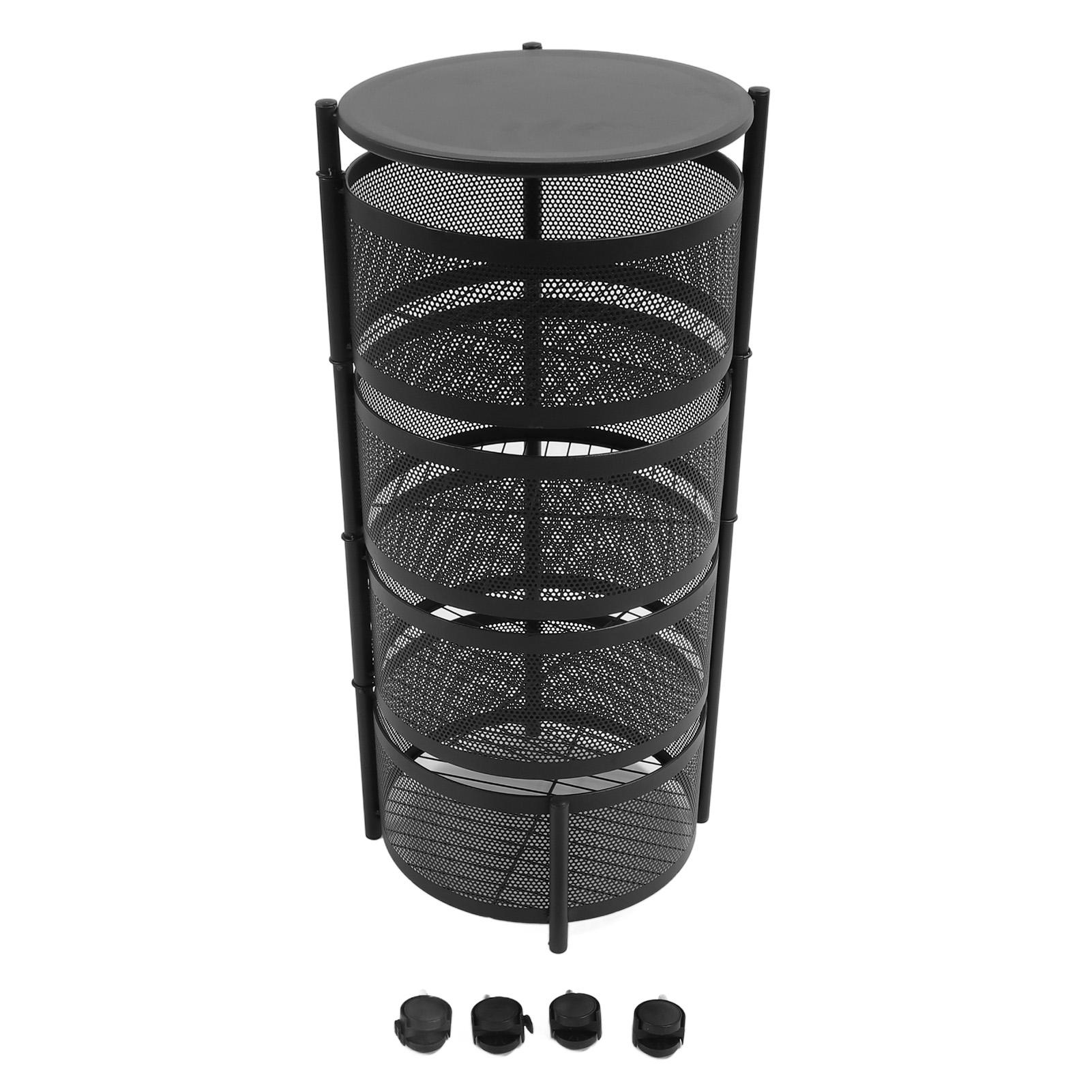 

Кухонный вращающийся стеллаж для хранения вещей из углеродистой стали с приподнятым ограждением и 4 колесами, вращающаяся корзина для фруктов 4 Layers Size: 26x26x54cm / 10.24x10.24x21.26in чёрный