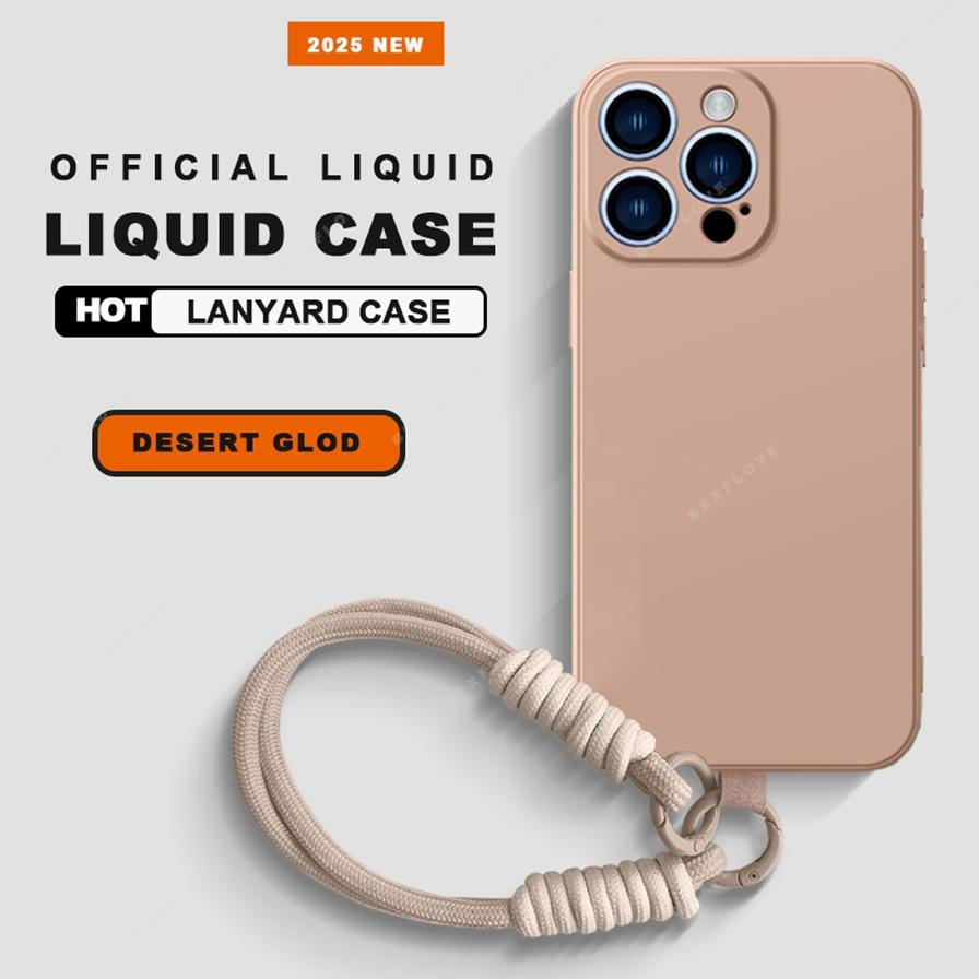 Lanyard Phone Case For iPhone 16E 16 14 15 Plus 12 13 Mini 11 16 Pro X XR XS Max SE Liquid Silicone Strap Protector Soft Cover