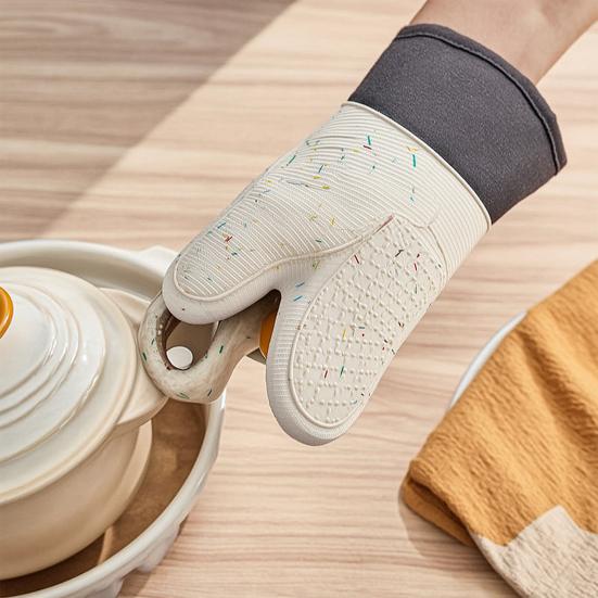 Oven Mitts Insulated Gloves Heat Resistant Silicone Kitchen Gloves with Anti-Slip Horizontal Stripes Thick Grip Reusable Kitchen Gloves Home Family