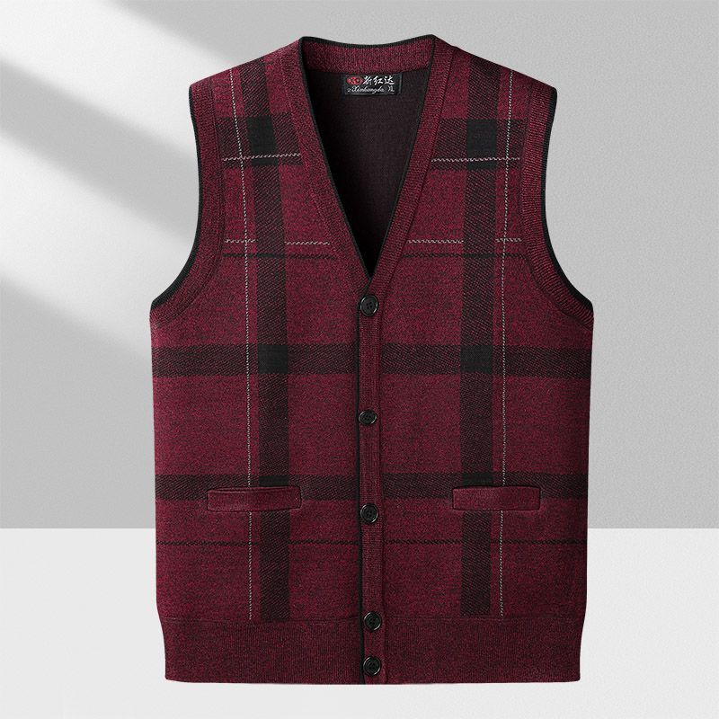 Men's Sweater Vest Casual Sleeveless Knit Jackets Men Fashion Plaid V-neck Cardigans Man Clothes Knitted Waistcoat