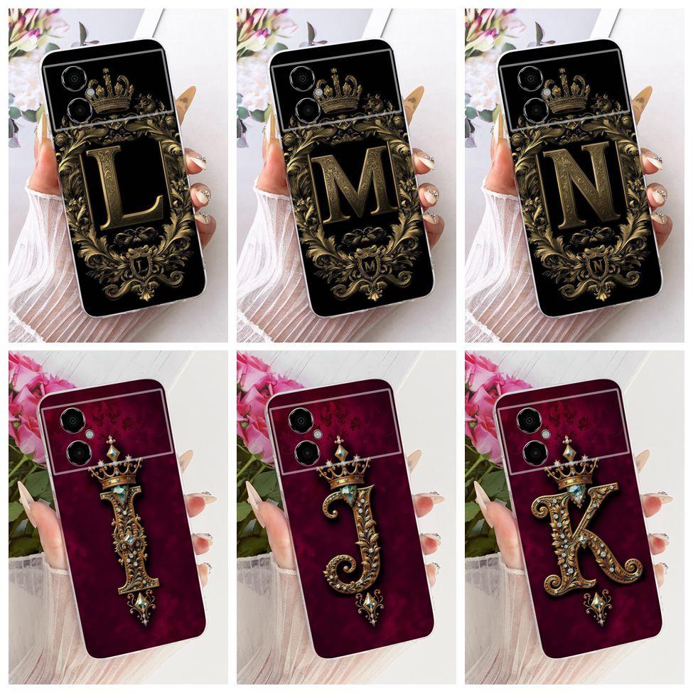 For Xiaomi Poco M4 5G Case Cover Luxury A-Z Letters Fashion Crown 2D Painted Silicone Phone Casing For PocoM4 5G 22041219PG