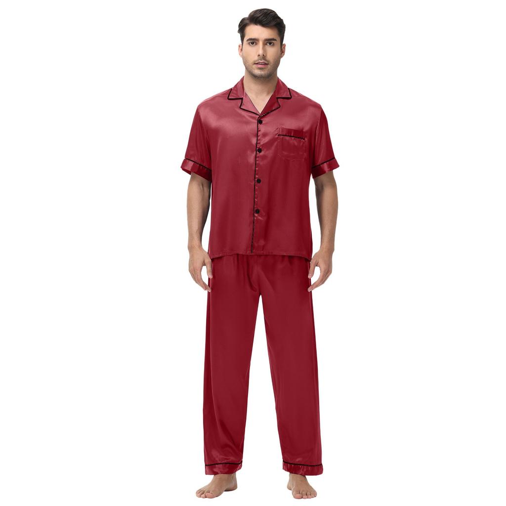 Large Men's Short Sleeved Shorts Satin Summer Casual Home Wear Pajama Set