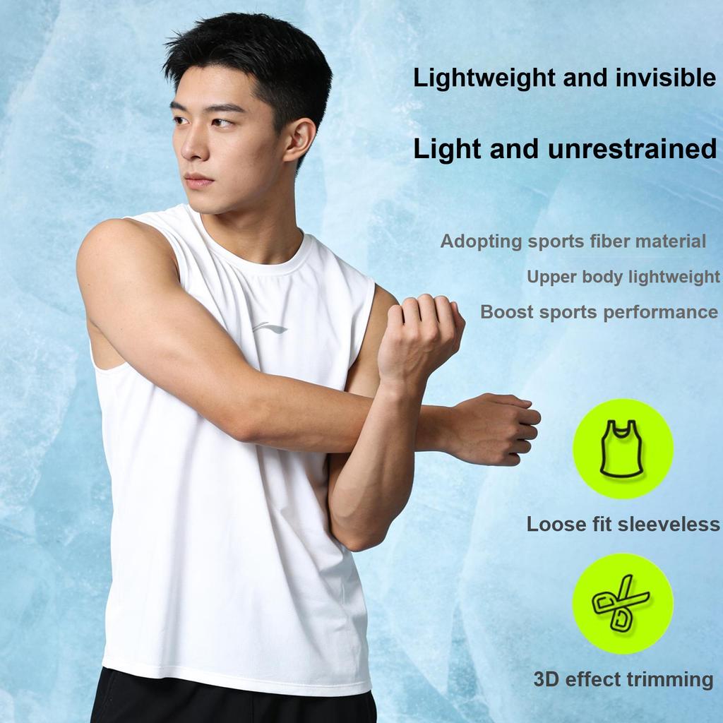 Li-Ning Plain Simple Logo Quick-Dry Ice-Feeling Breathable Basketball Training Fitness Sleeveless Vest Men tops White LWTW001-1