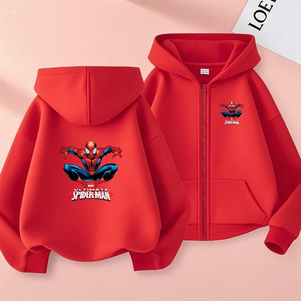 Children’s Zip-Up Jacket – Spider-Man Themed Hoodie for Boys and Girls (Ages 3–12) – Thickened Long-Sleeve Casual Outerwear for Autumn and Winter