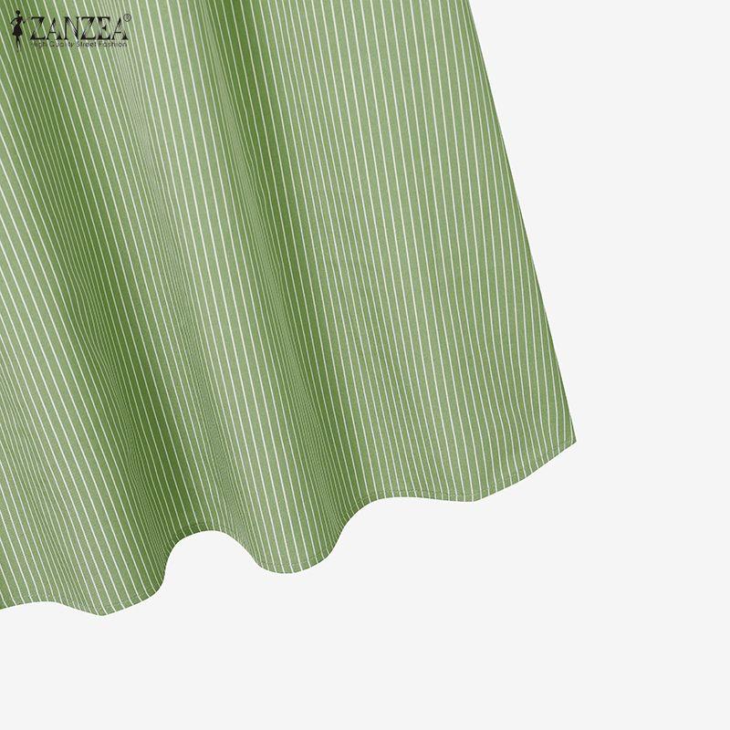 ZANZEA Women Short Sleeve Blouse and Long Skirts Casual Stripr Print Two Piece Sets