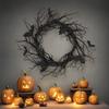 Halloween Künstlicher Kranz Fledermaus Schwarze Zweige Kränze Kranz für Haustür mit LED-Licht Fenster Heimdeko Halloween Dekoration