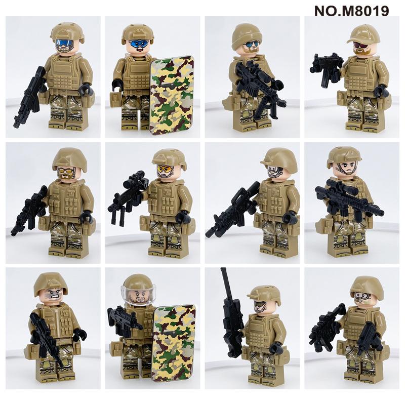 12PCS Military Series Anti-terrorism Camouflage Special Police Shield Weapon Doll Building Block Toy