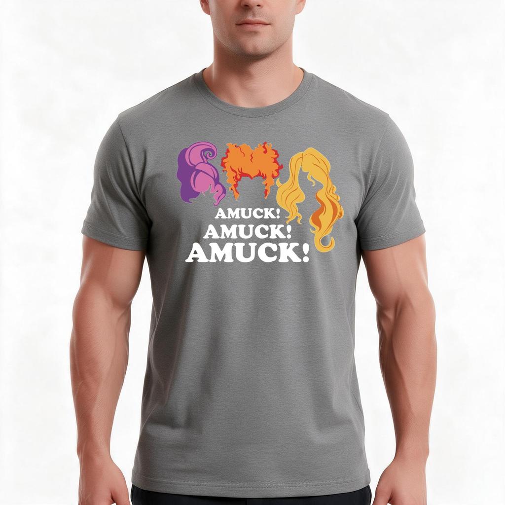 Amuck Amuck Amuck Scary Halloween Tshirt Summer Casual Cotton Tee Oversized Streetwear Tops Vintage Graphic Print