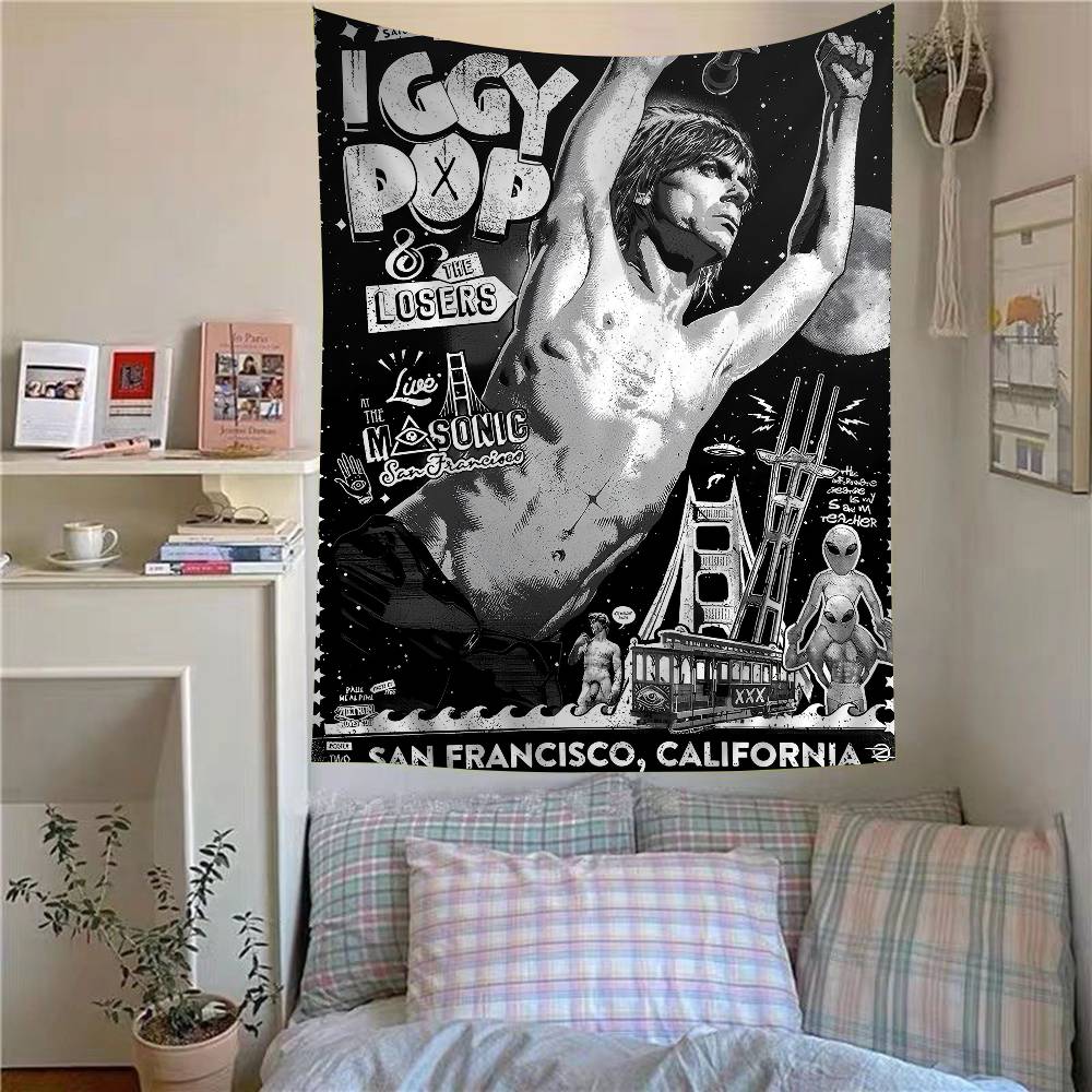 Iggy Pop Band Anime Tapestry Hippie Flower Wall Carpets Dorm Decor Cheap Hippie Wall Hanging