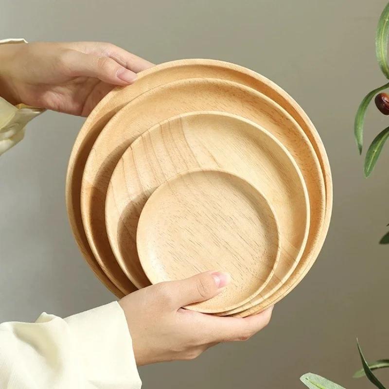 Japanese Wooden Dessert Plate Round Natural Lacquer Free Wax Fruit Snack Plate Home Kitchen Accessories Tableware and Plates