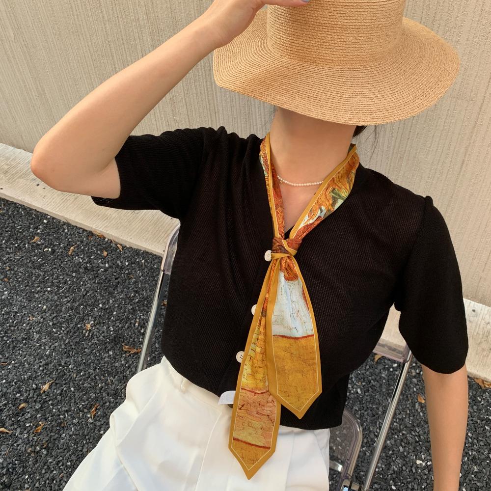 High Grade Hairband Silk Feel Neckerchief Women Scarf Long Skinny Headbands Cute Tie Scarves Luxury Print Bag Scarf For Ladies