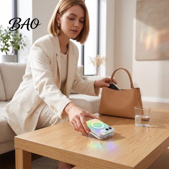 Scratch Resistant Hard Shell for iPhoneDuo Case, Magnetic Phone Transparent Gradient Acrylic Case with Alignment Charging Cover Built-in Wireless