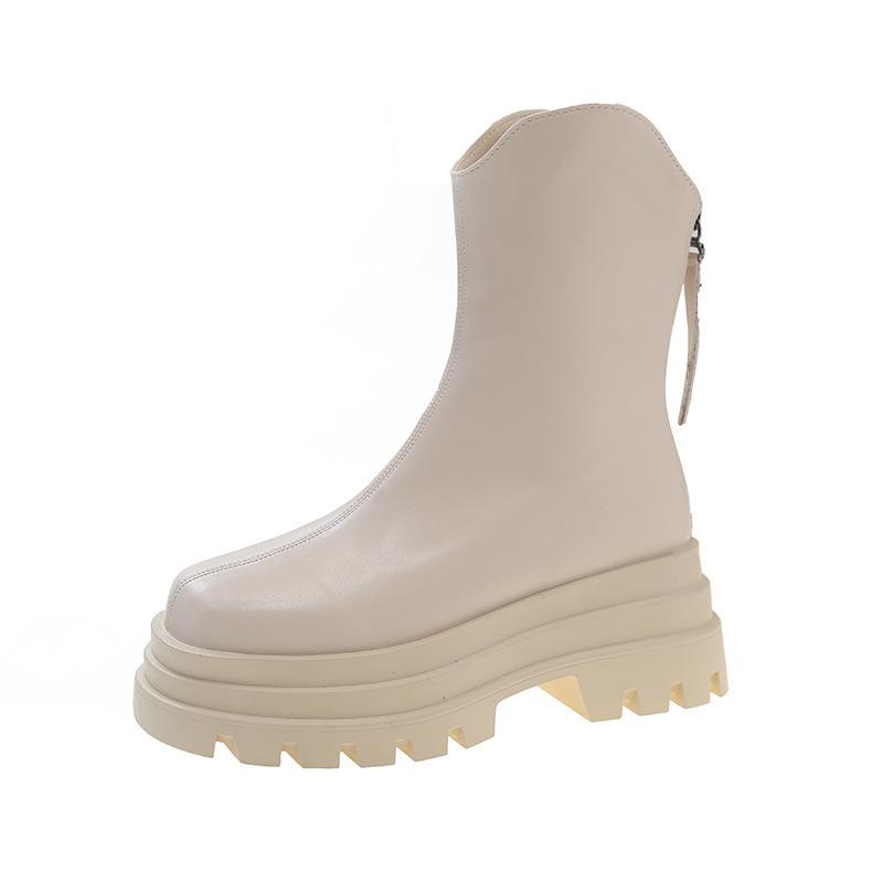 In the Autumn and Winter of 2024, the New Korean Version of Short Boots with a V-shaped Mouth Is Simple and Thin, and the Zipper Thick Heel Medium Hee