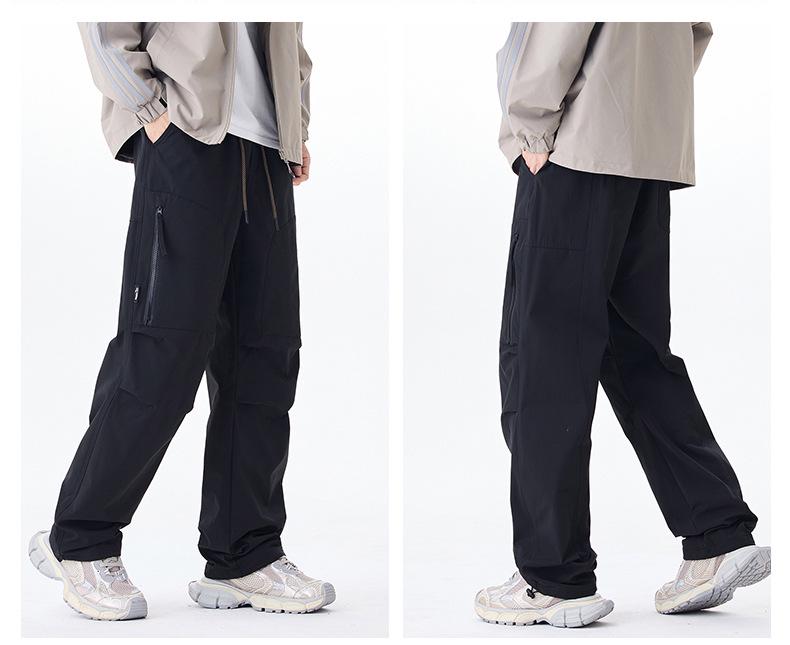 Men's American Retro Outdoor Mountain Pocket Zipper Wide-Leg Sweatpants