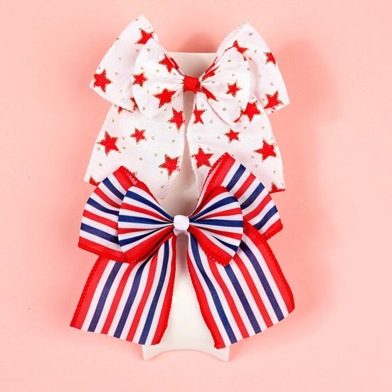 Patriotic Double-Layer Bow Hair Clip American Flag Patriotic Bows Independence Day Holiday Hair Accessory