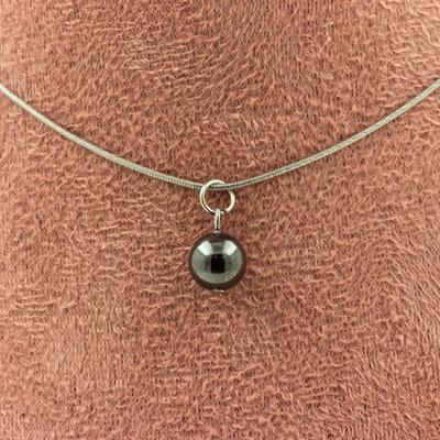 Stones and Minerals. Necklace 1 Hematite Pearl 8 Mm. Stainless Steel Chain. Necklace Women, Men. Customizable Size.