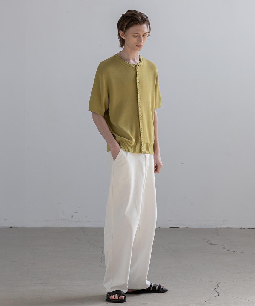 Dekkoloso Panel Rib Short Sleeve Summer Round Cardigan [Green]