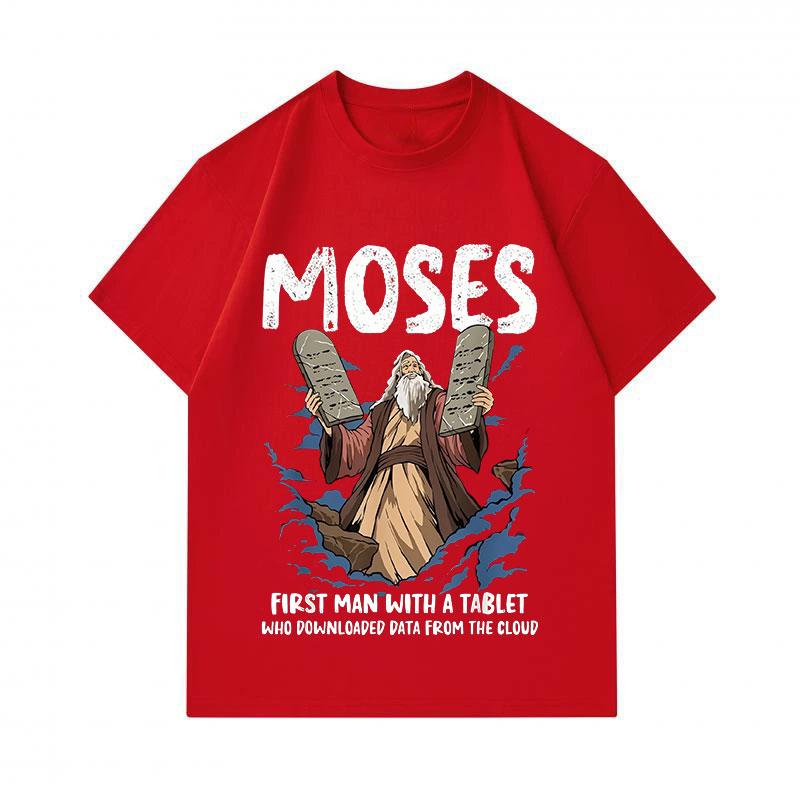 Mens 100% Cotton Crew Neck Short Sleeve Tshirt Funny Moses First Man With A Tablet Graphic Casual Religious Humor Tees For Daily Wear