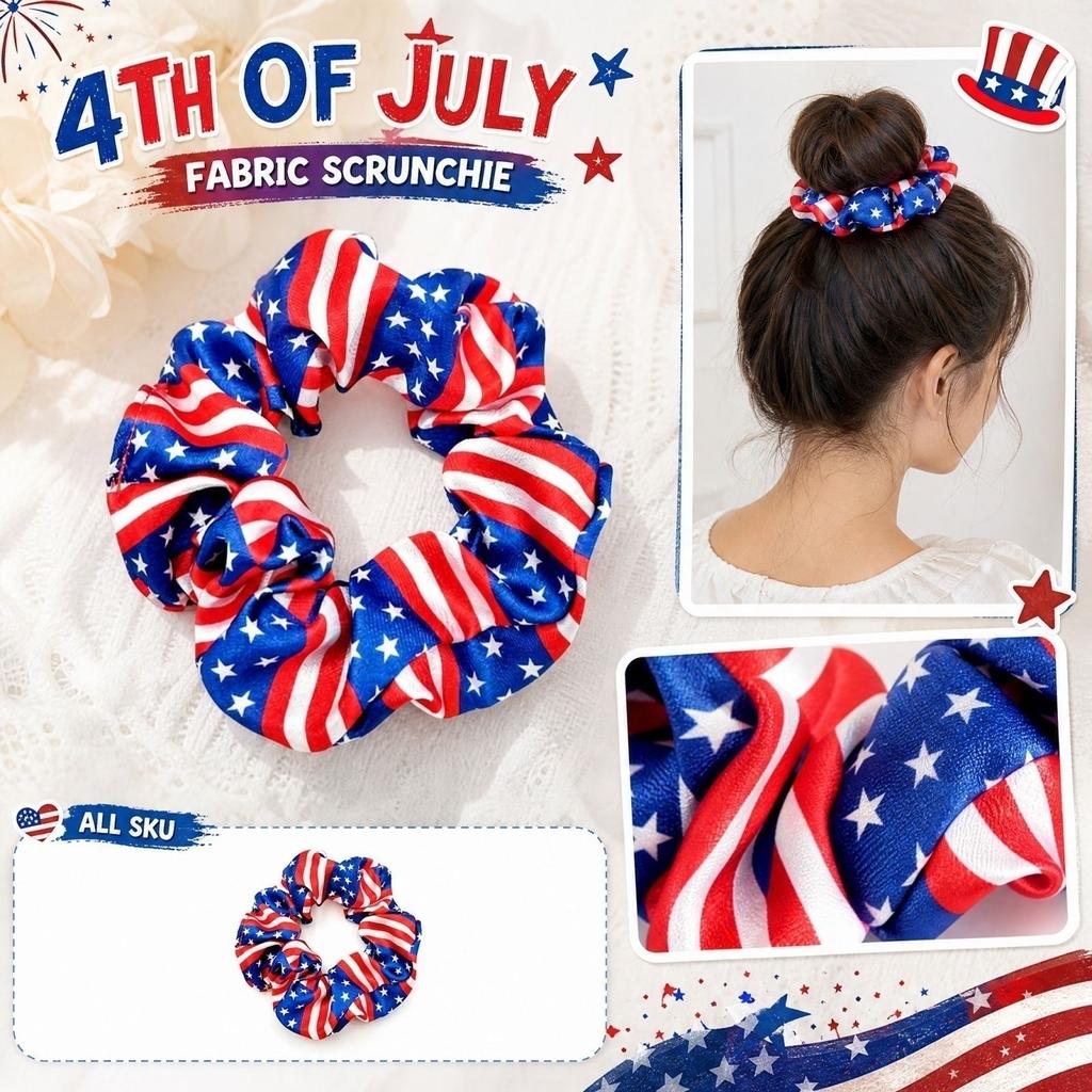 Patriotic Print Fabric Oversized Scrunchies for Independence Day Hair Accessories
