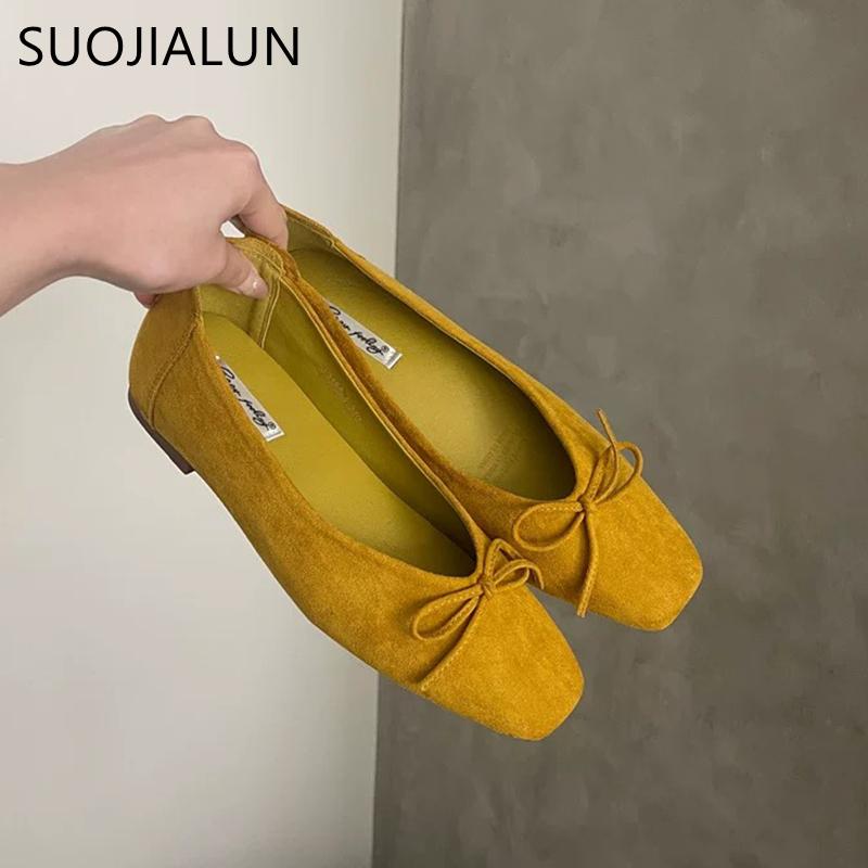 Fashion SUOJIALUN 2025 New Brand Women Flat Shoes Fashion Round Toe Shallow Slip On Boat Shoes Soft Flat Heel Outdoor Dress Single Shoes