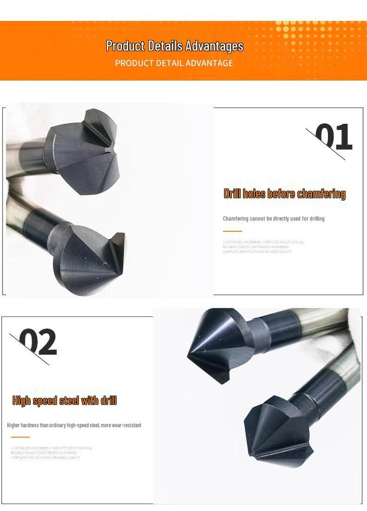 TIN Coated Single-Edge Stainless Steel Chamfering Tool, 60°, 90°, 120° Three-Edge Counterbore Chamferer.