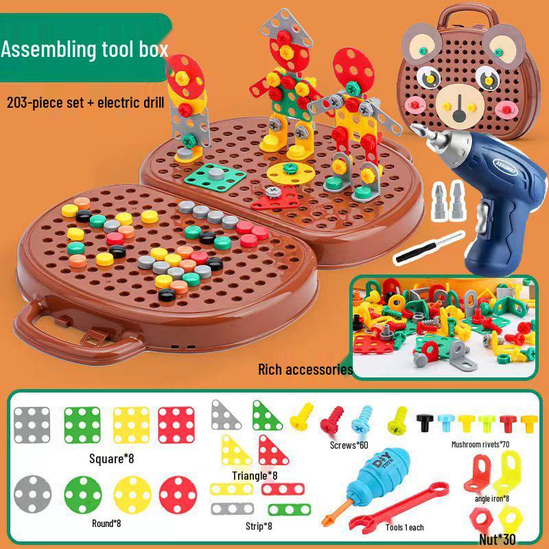 Assembly Toolbox for Kids: Electric Drill & Screwdriver Set with Disassemblable Screws
