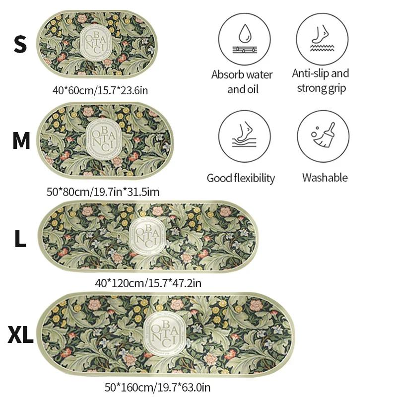 Vintage Kitchen Mat Anti-Slip Kitchen Rugs Long Carpet Absorbent Entrance Doormat Printed Kitchen Floor Mat Foot Pad